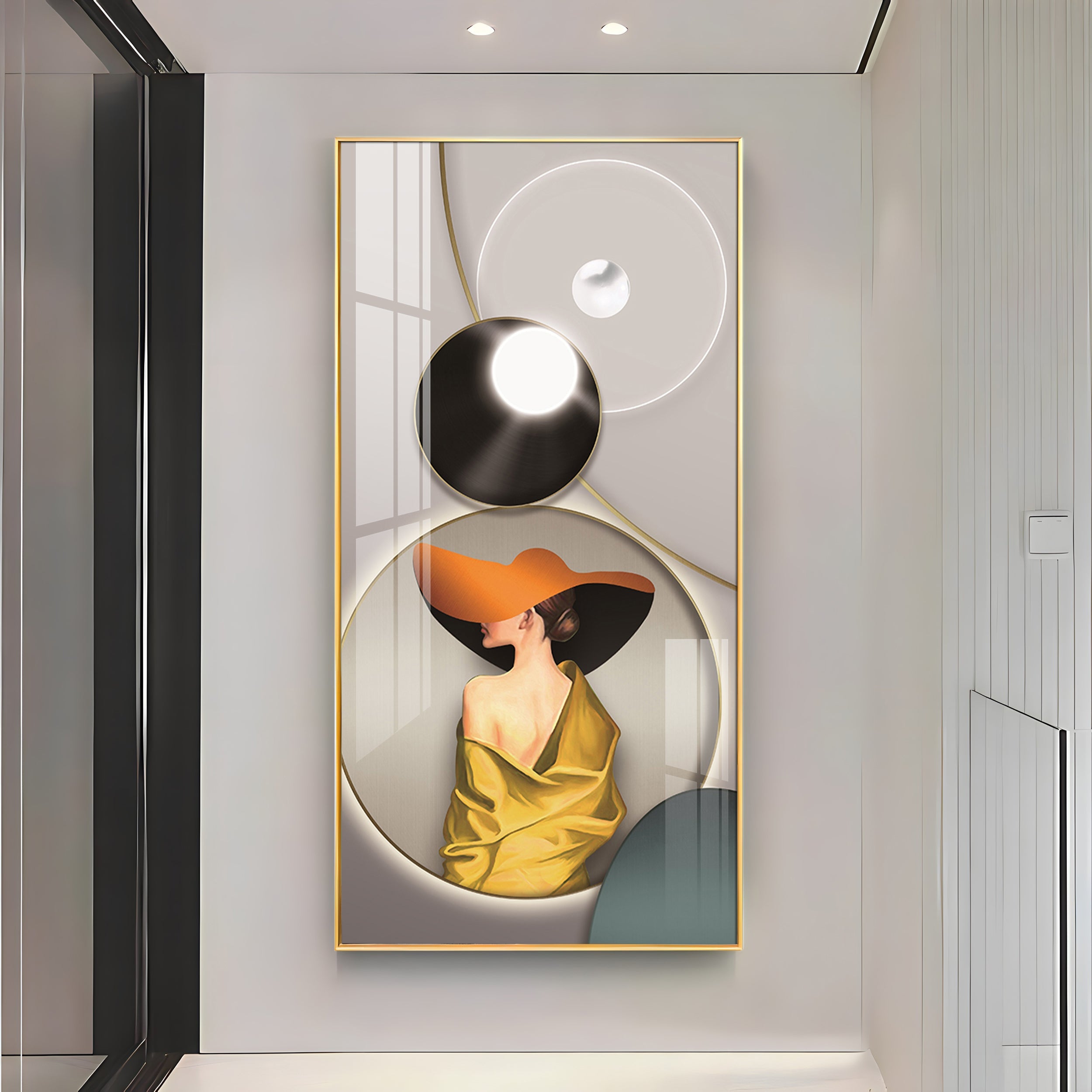 Modern Girl With Orange Hat Premium Acrylic Vertical Wall Art