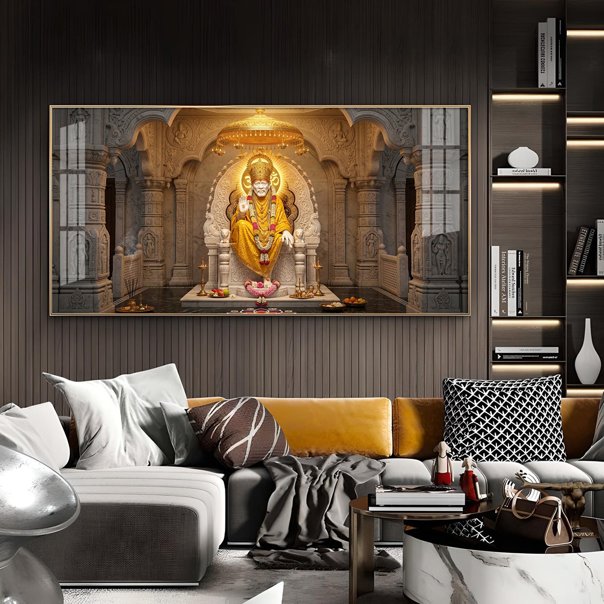 Divine Sai Baba Glass Finish Horizontal Wall Art