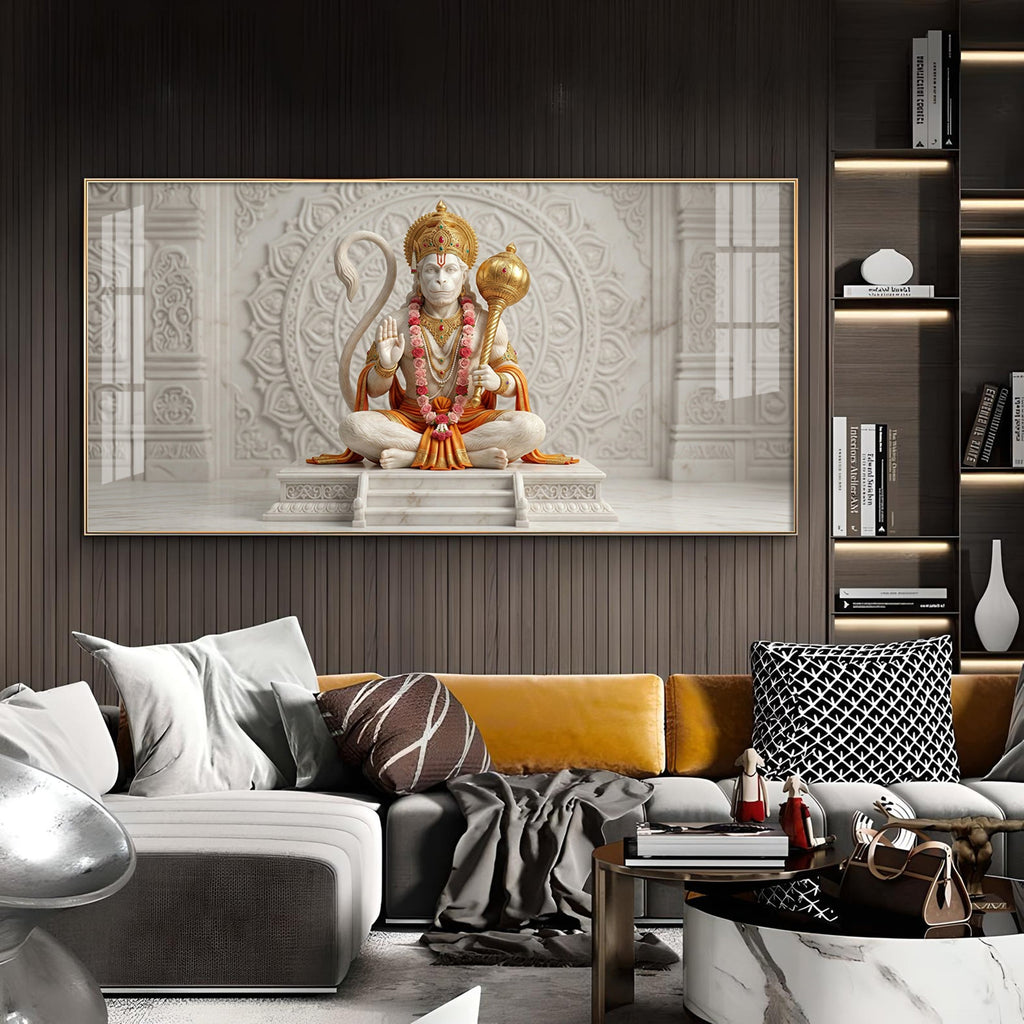 Lord Hanuman Glass Finish Horizontal Wall Art