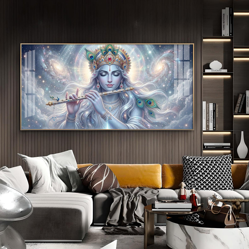 Lord Krishna Eternal Devotion Glass Finish Horizontal Wall Art