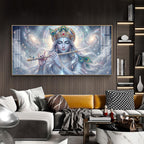 Lord Krishna Eternal Devotion Glass Finish Horizontal Wall Art