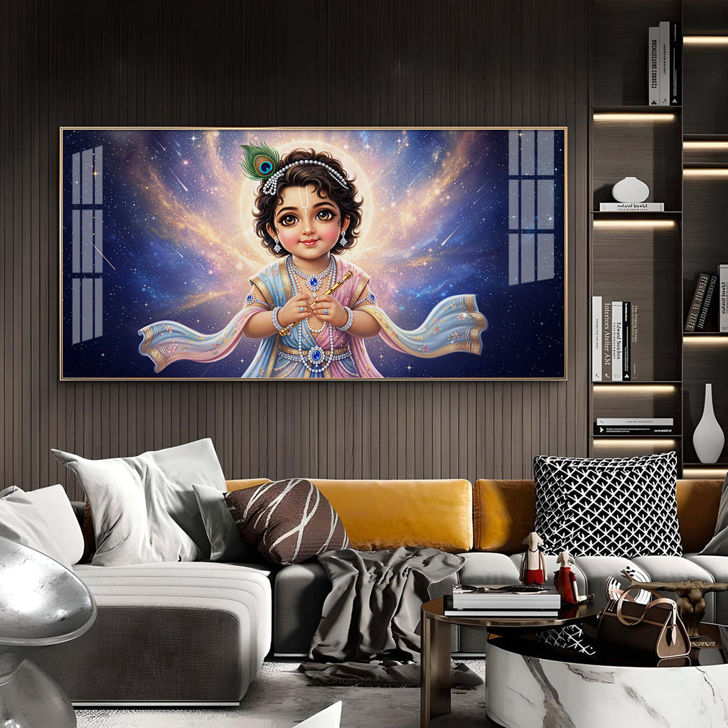 Little Krishna Glass Finish Horizontal Wall Art