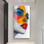 Vibrant Geometric Mask Girl Premium Acrylic Vertical Wall Art
