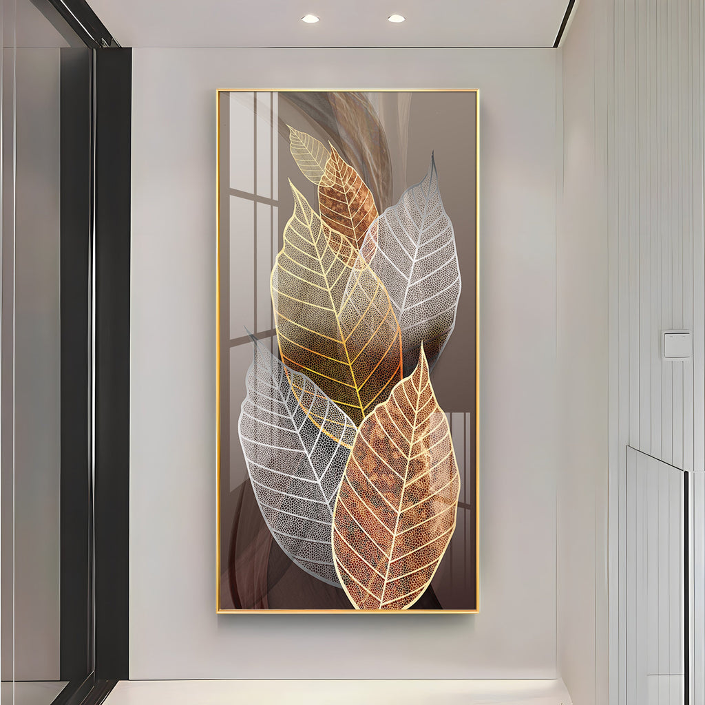Holiluck Golden Leaf Premium Acrylic Vertical Wall Art