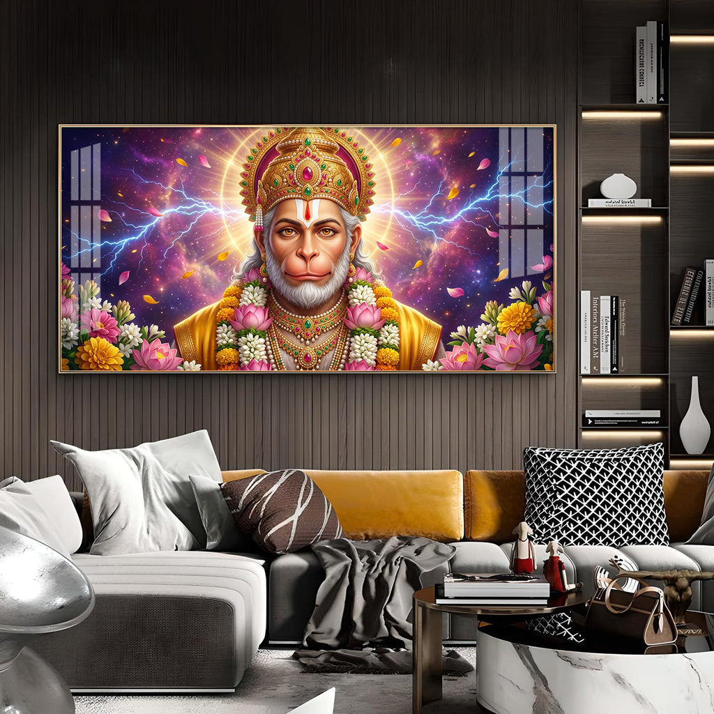 Hanuman Ji Glass Finish Horizontal Wall Art