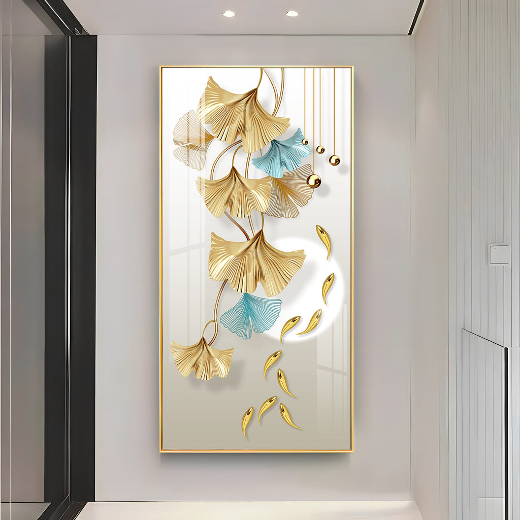Golden Blossom Elegance Premium Acrylic Vertical Wall Art