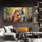 Radha Krishna Eternal Love & Devotion Glass Finish Horizontal Wall Art