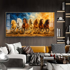 Seven Running Horses Glass Finish Horizontal Wall Art