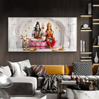 Lord Shiva & Goddess Parvati Glass Finish Horizontal Wall Art