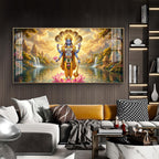 Lord Vishnu Glass Finish Horizontal Wall Art