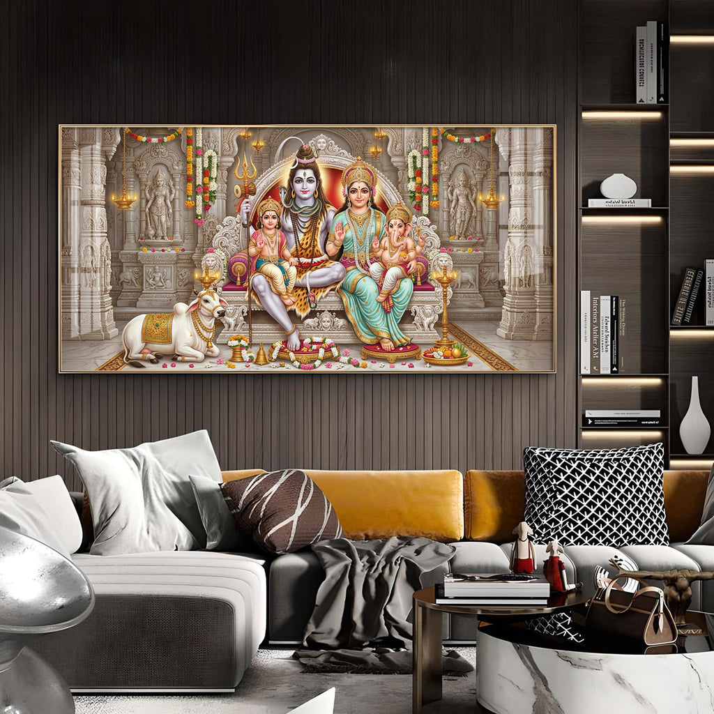 Shiv Parivar Glass Finish Horizontal Wall Art