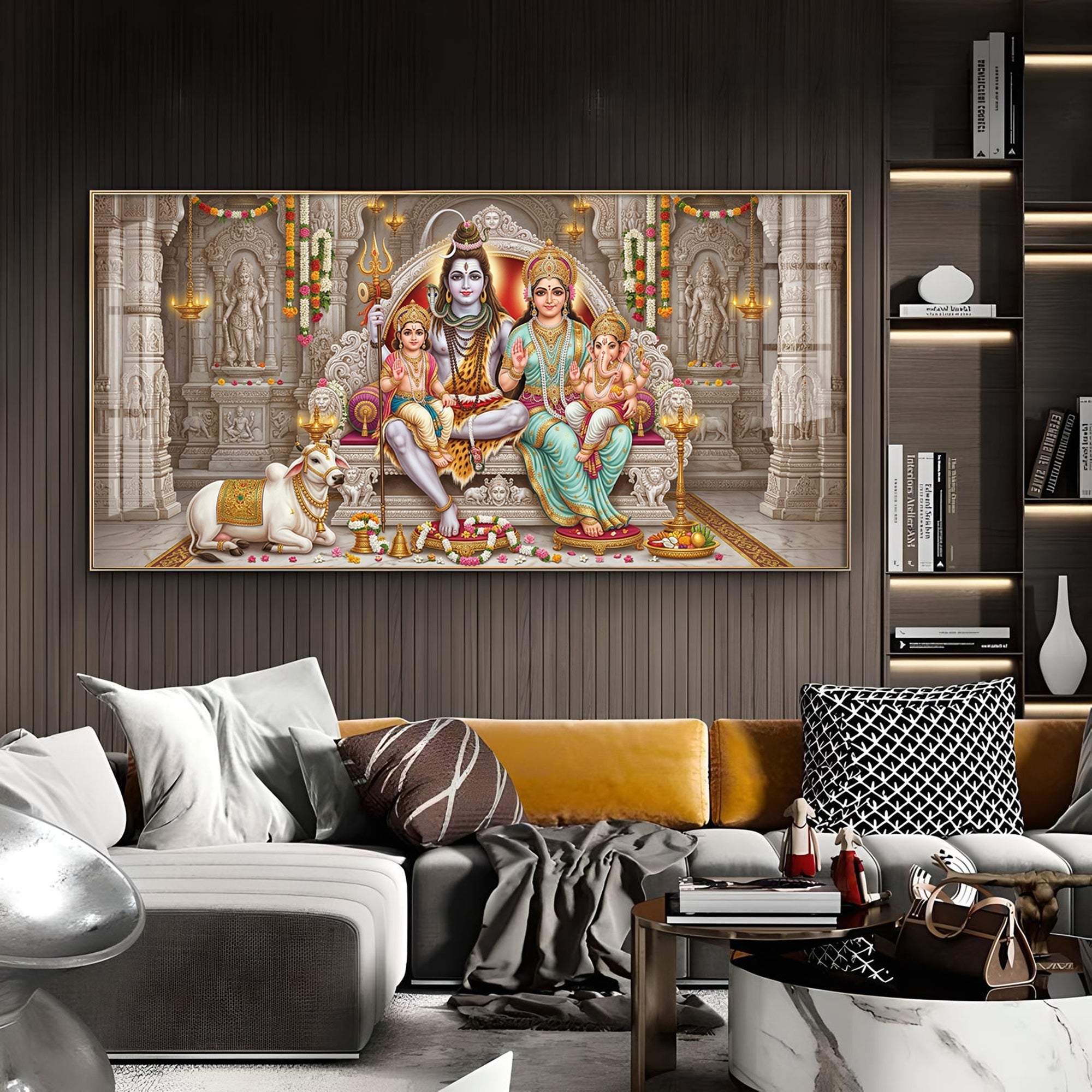 Shiv Parivar Glass Finish Horizontal Wall Art