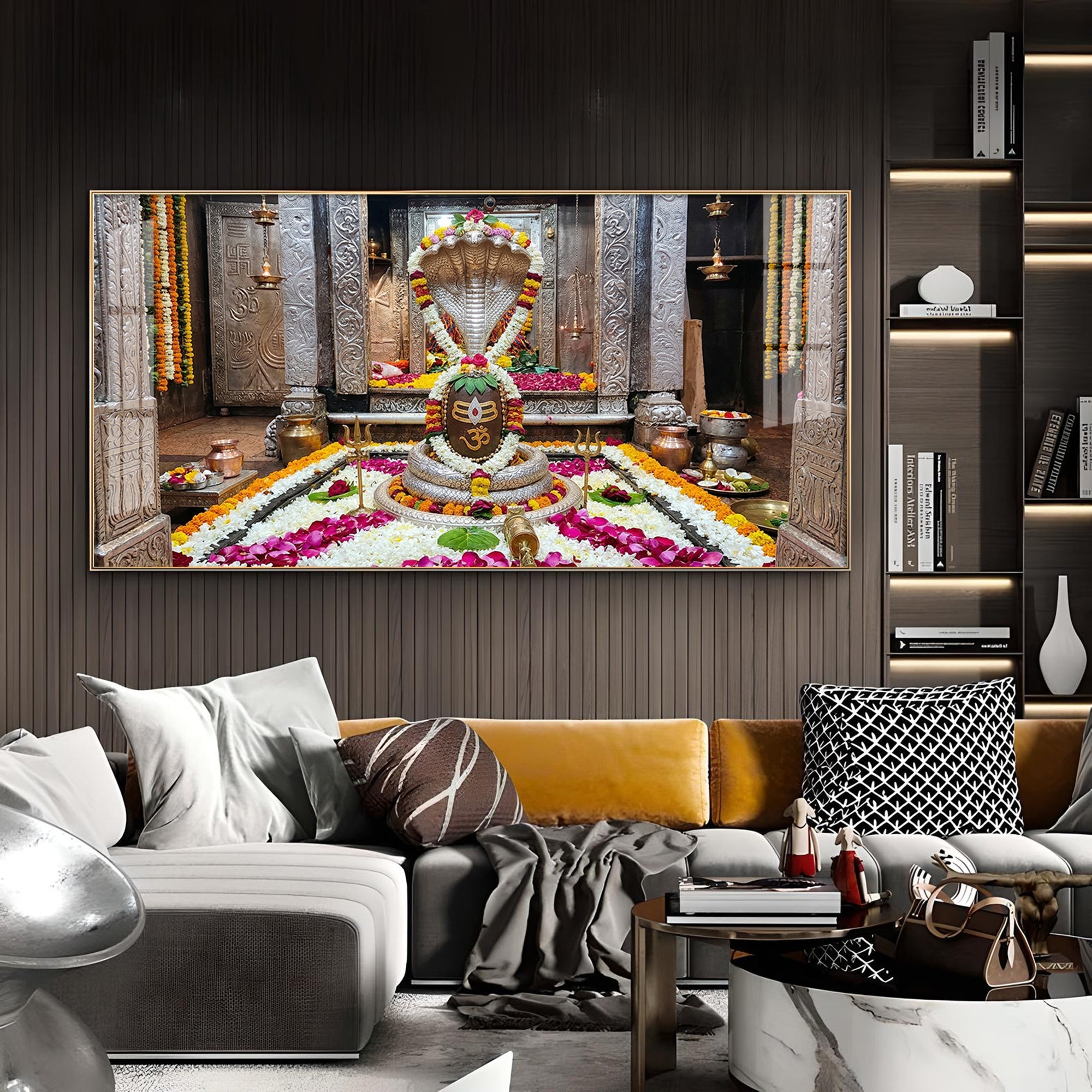 Omkareshwar Jyotirlinga Glass Finish Horizontal Wall Art