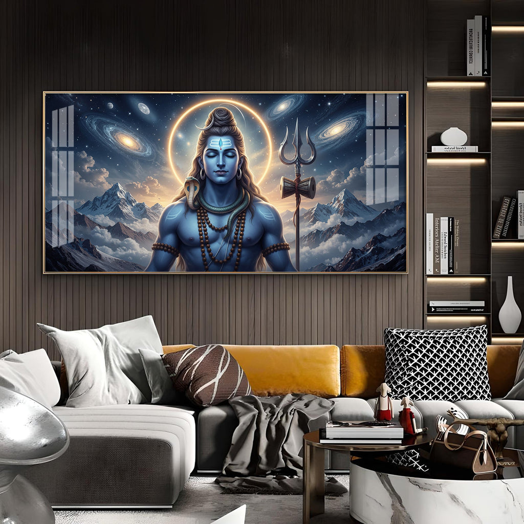 Mediating Bhole Nath Glass Finish Horizontal Wall Art
