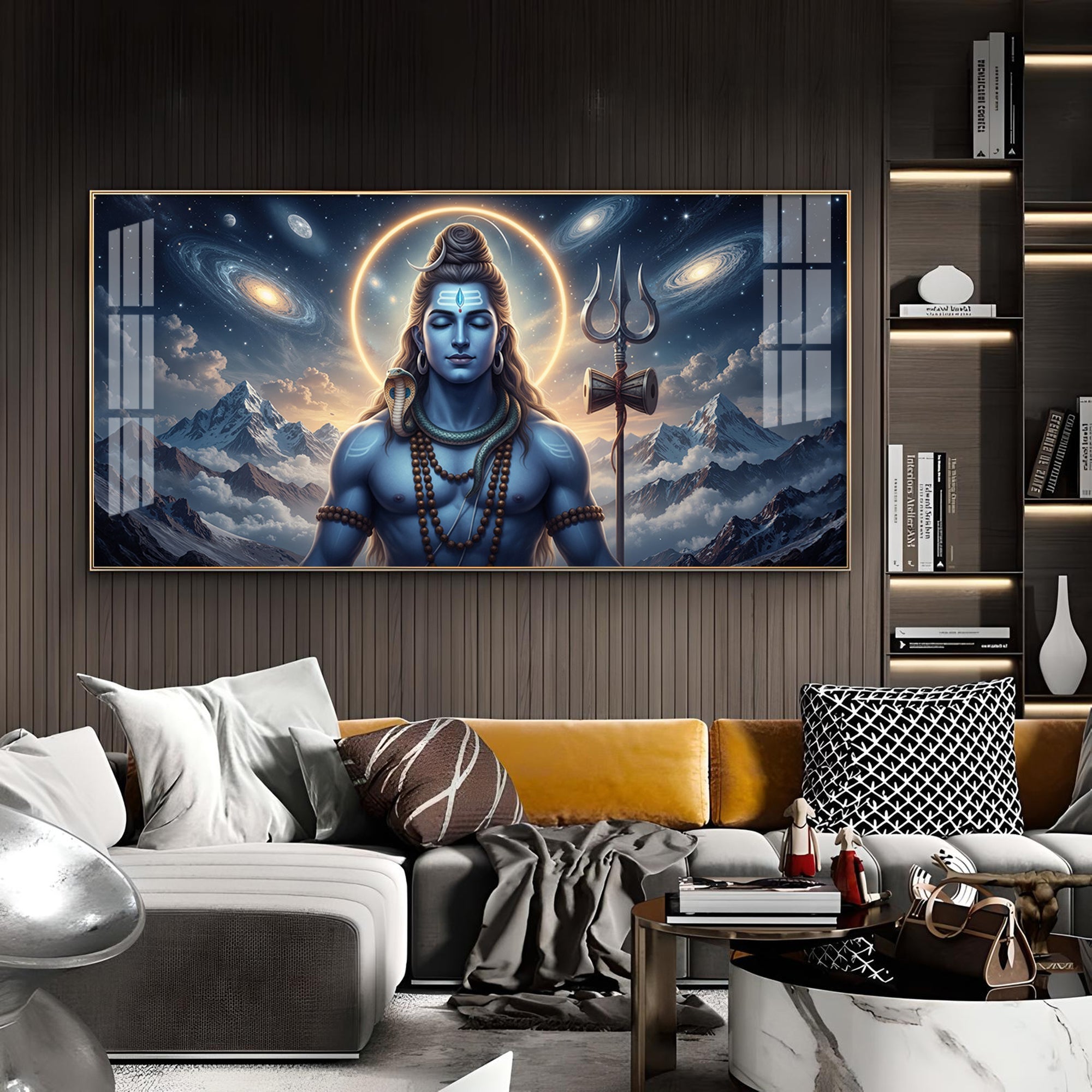 Mediating Bhole Nath Glass Finish Horizontal Wall Art
