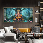 Lord Ganesh Divine Aura Glass Finish Horizontal Wall Art