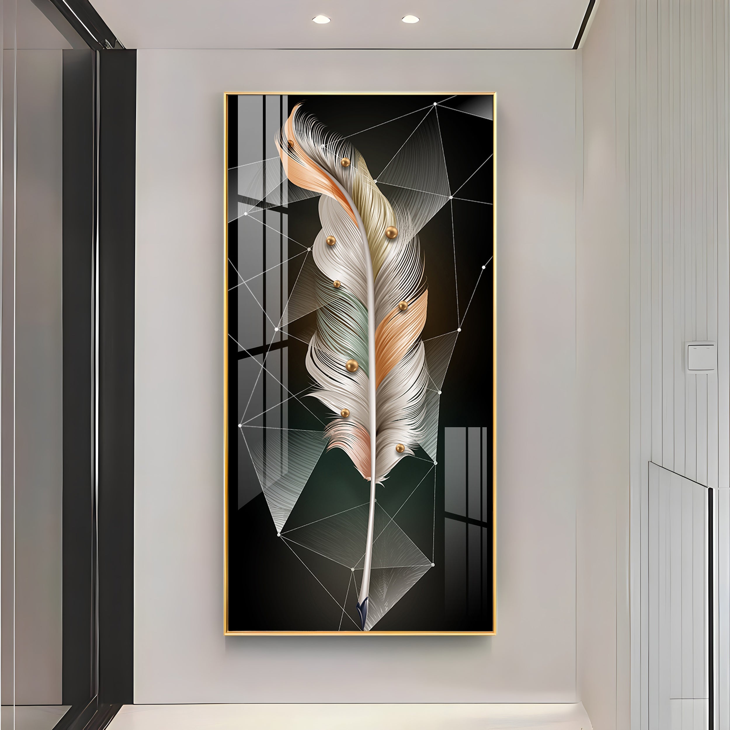 White Feather With Colors Effects Premium Acrylic Vertical Wall Art