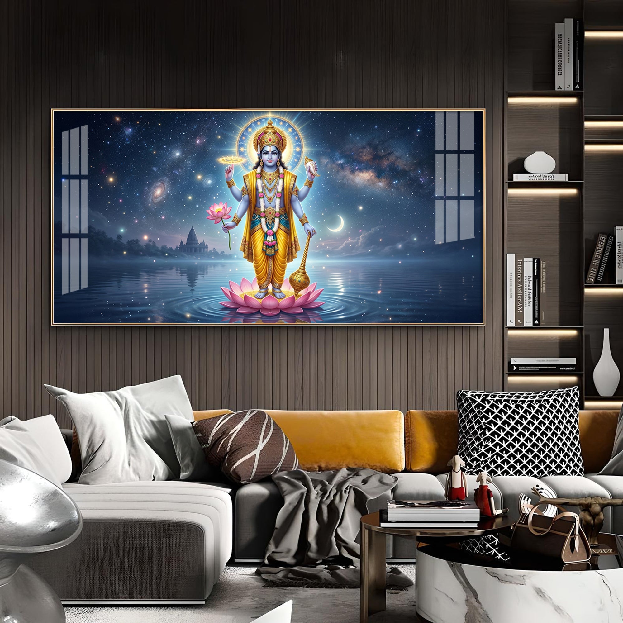 Vishnu Bhagwan Divine Universe Glass Finish Horizontal Wall Art