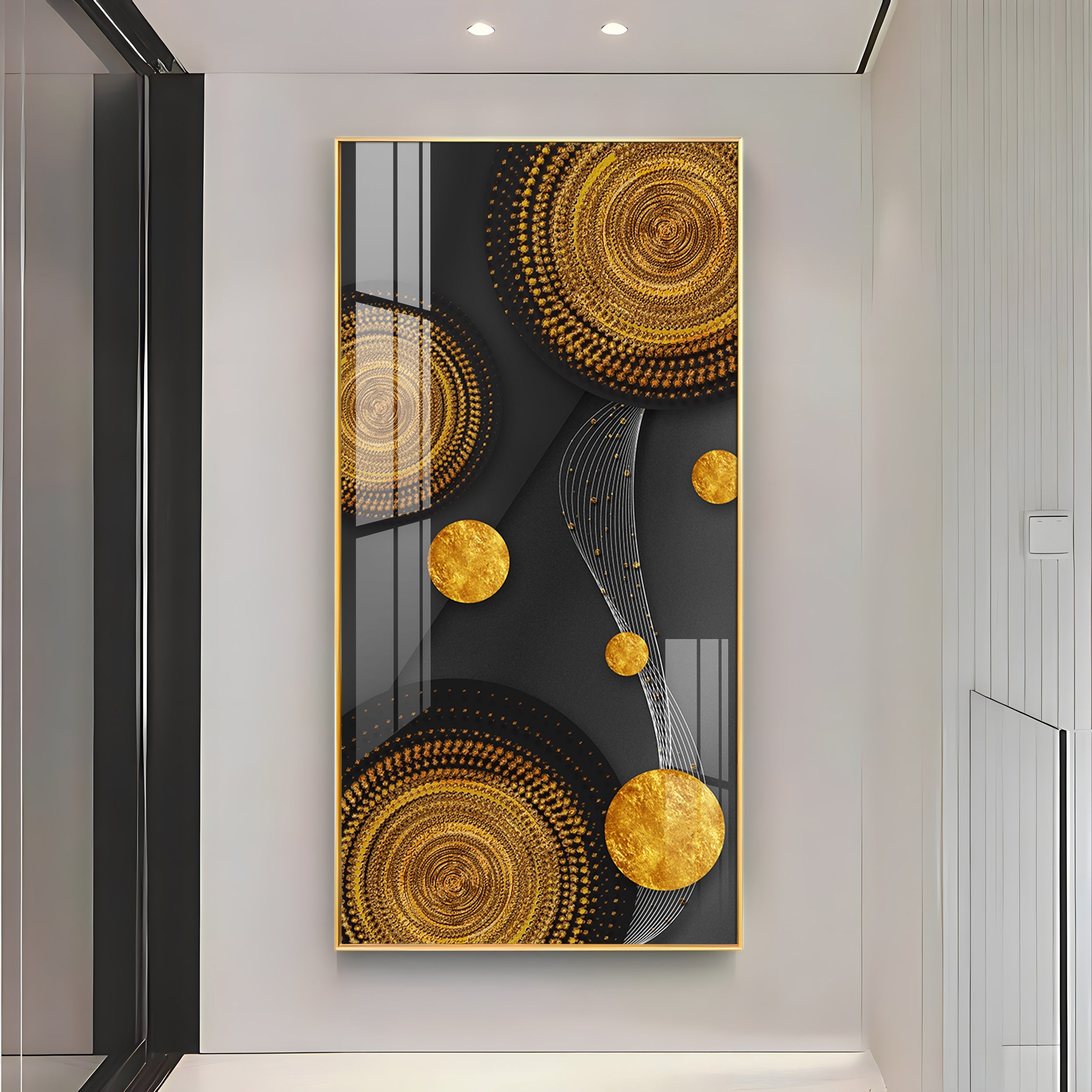 Gold Circle Shape Premium Acrylic Vertical Wall Art