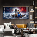 Depicts Lord Shiva & Goddess Parvati Glass Finish Horizontal Wall Art