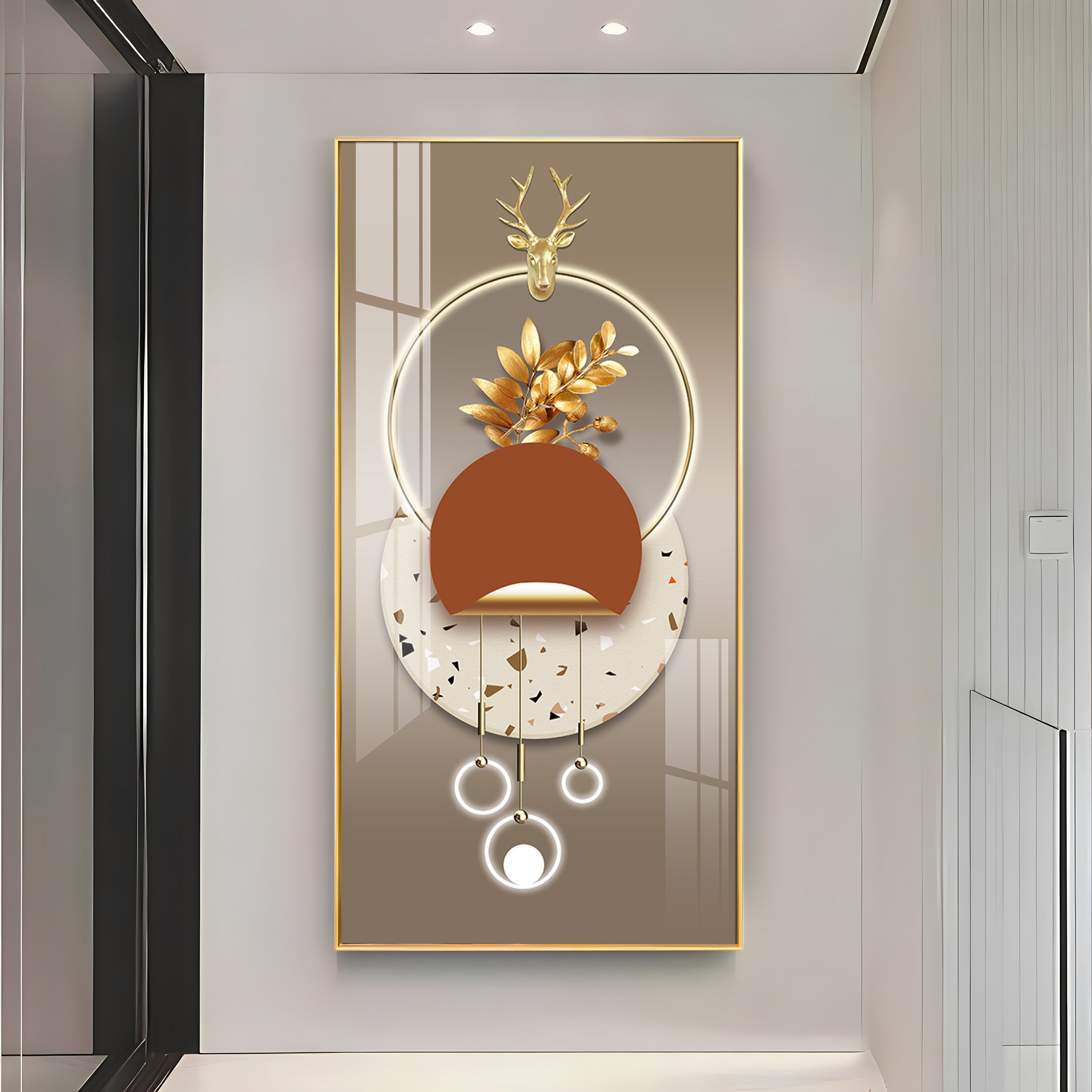 Golden Floral Grandeur Premium Acrylic Vertical Wall Art