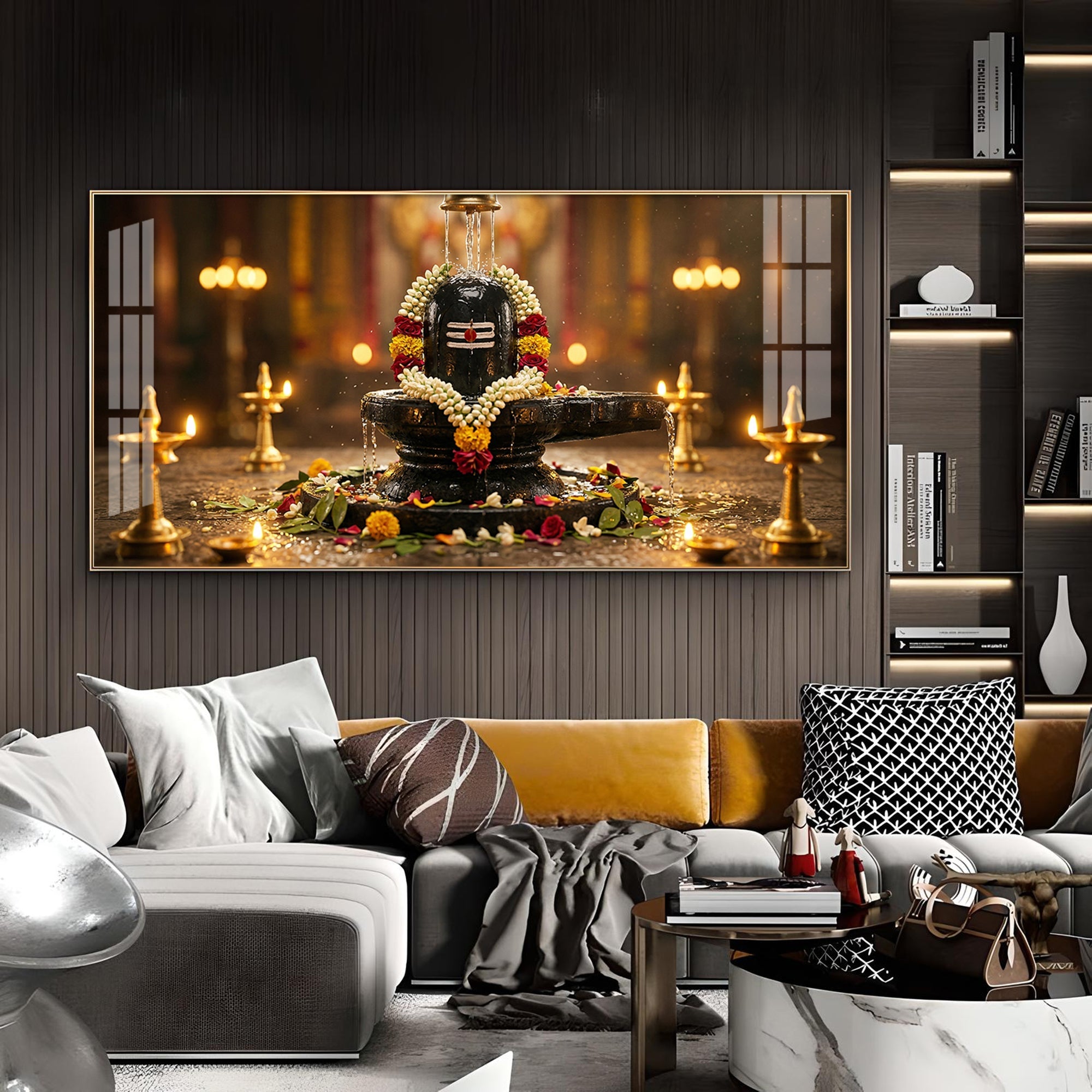 Shivling Eternal Devotion Glass Finish Horizontal Wall Art
