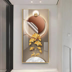 Golden Deer & Ginkgo Leaves Premium Acrylic Vertical Wall Art