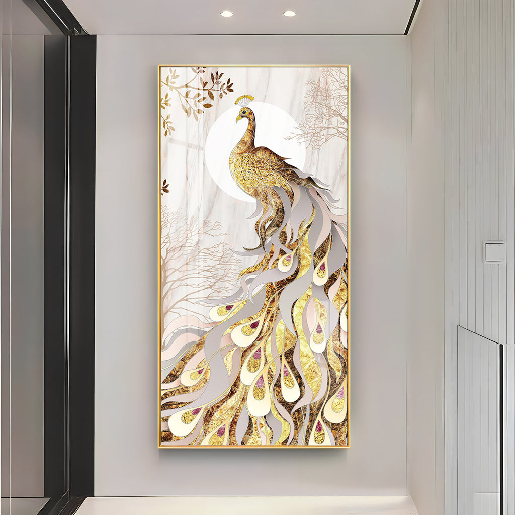 Golden Gradient Peacock Premium Acrylic Vertical Wall Art