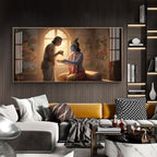 Shree Krishna With Sudama Ji Glass Finish Horizontal Wall Art
