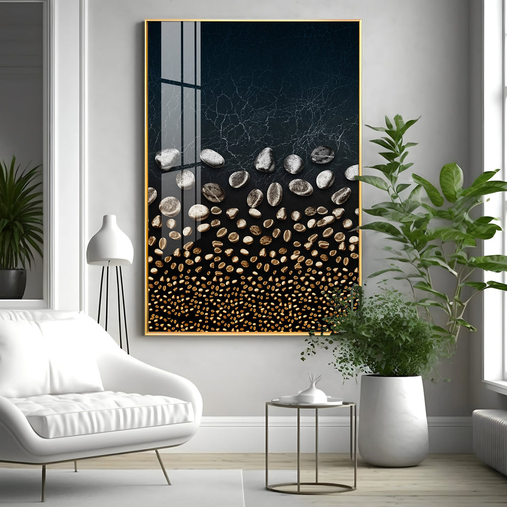 Golden Serenity Stones Premium Acrylic Vertical Wall Art