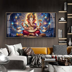 Lord Ganesha Glass Finish Horizontal Wall Art
