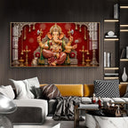 Hindu Devotional Ganpati Bappa Glass Finish Horizontal Wall Art