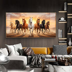 Seven Running Horse Vastu Glass Finish Horizontal Wall Art