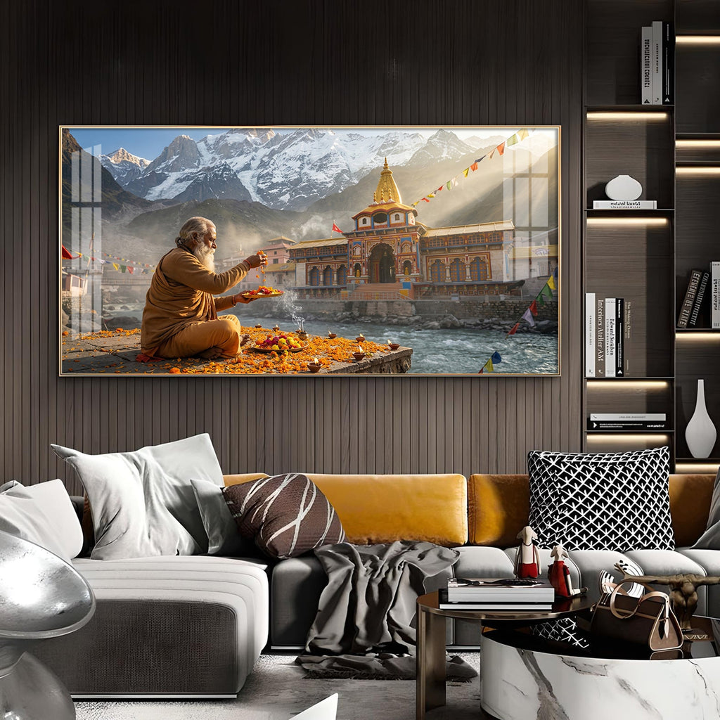 Divine Badrinath Dham Glass Finish Horizontal Wall Art