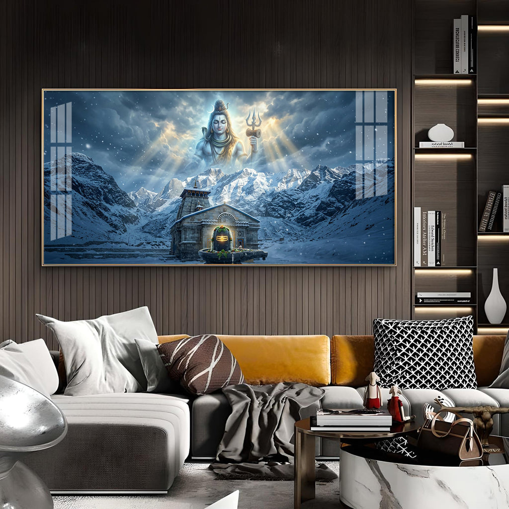 Mahadev In Kedarnath Glass Finish Horizontal Wall Art
