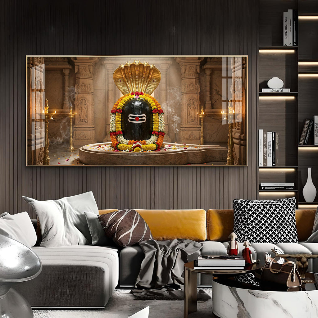 Mahadev Shambhu Glass Finish Horizontal Wall Art