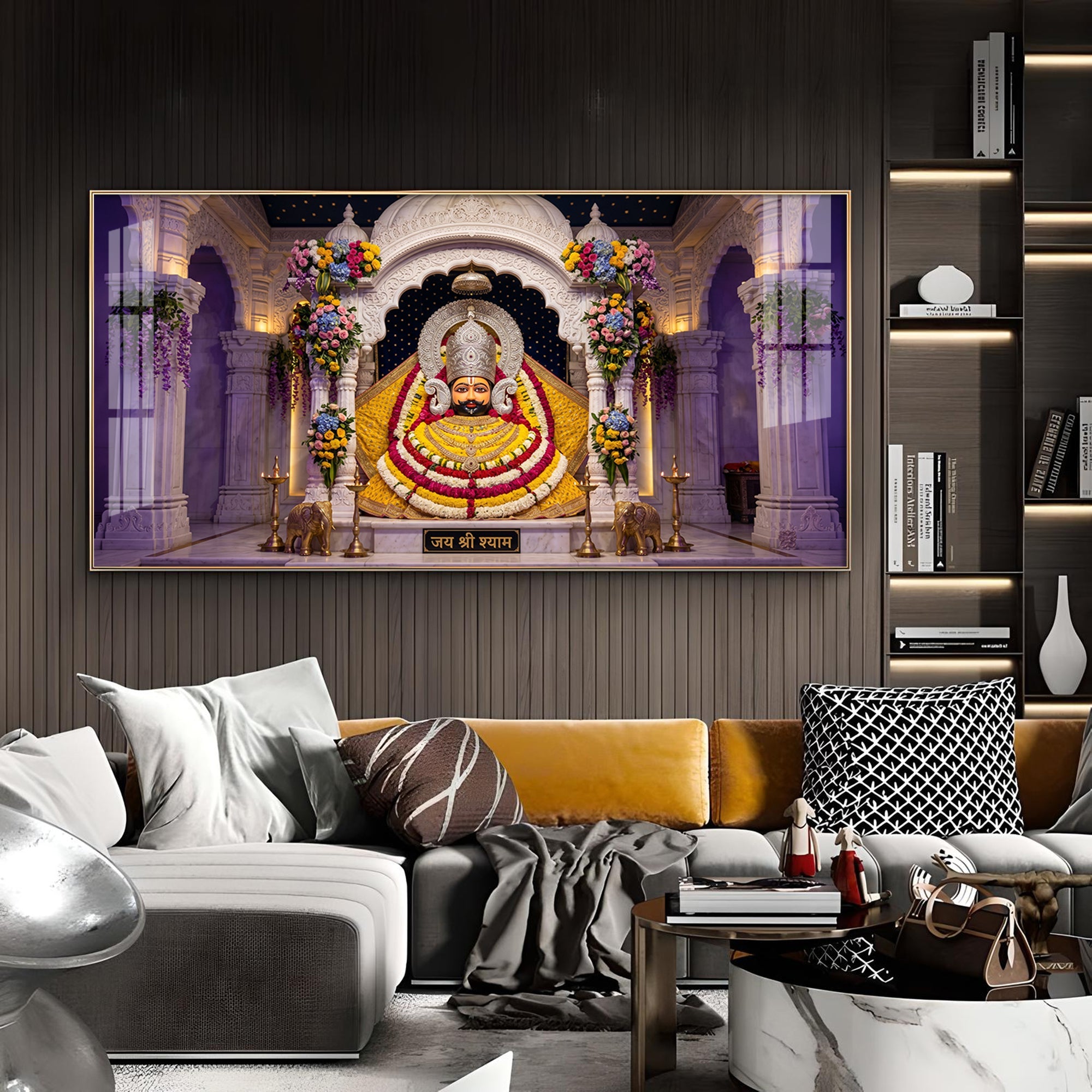 Lord Khatu Shyam ji Glass Finish Horizontal Wall Art