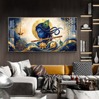 Lord Krishna With Yantra Glass Finish Horizontal Wall Art