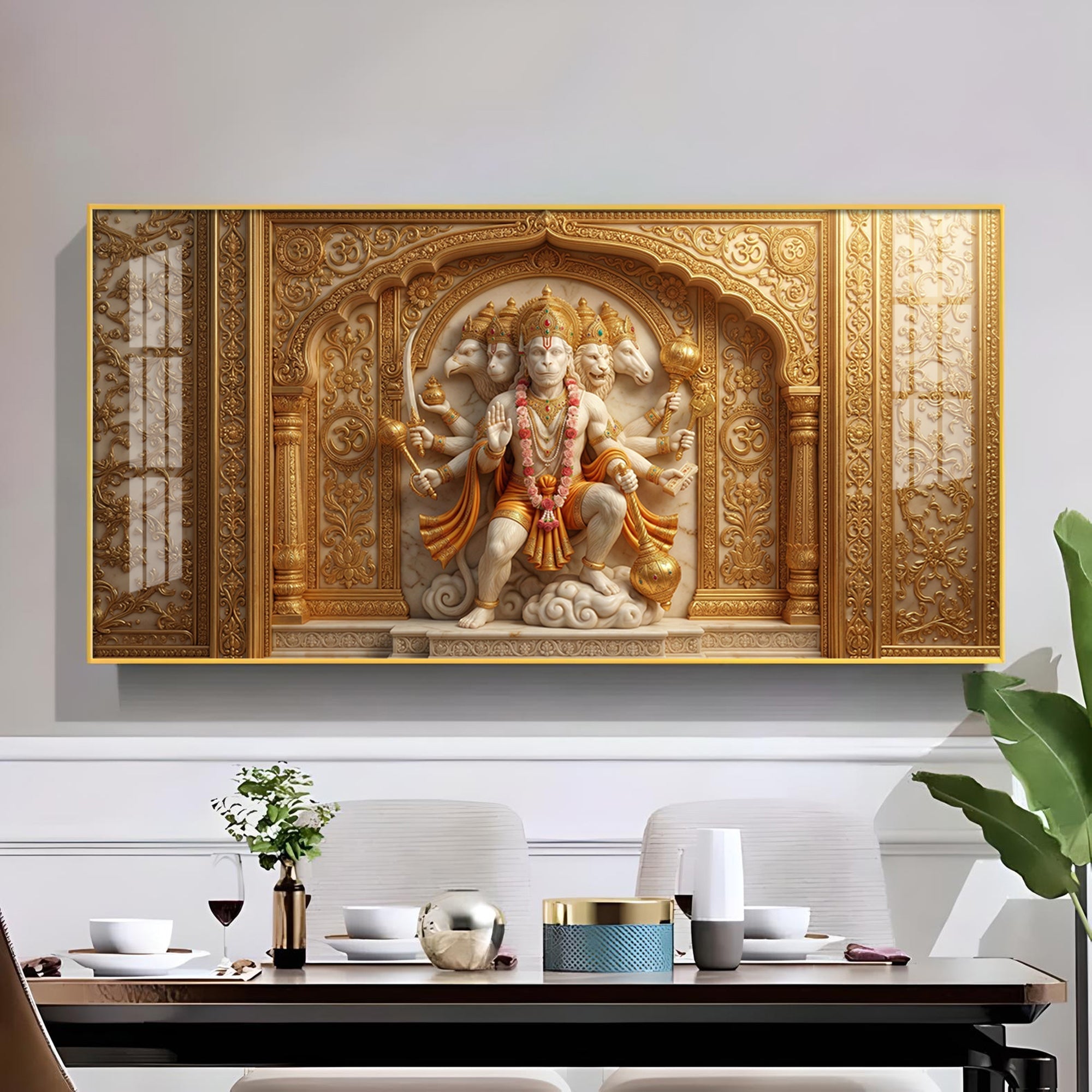 Panchmukhi Hanuman Glass Finish Horizontal Wall Art