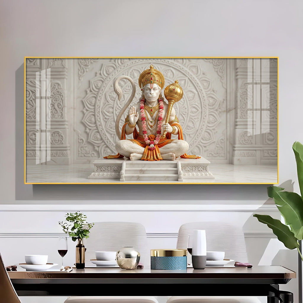 Lord Hanuman Glass Finish Horizontal Wall Art