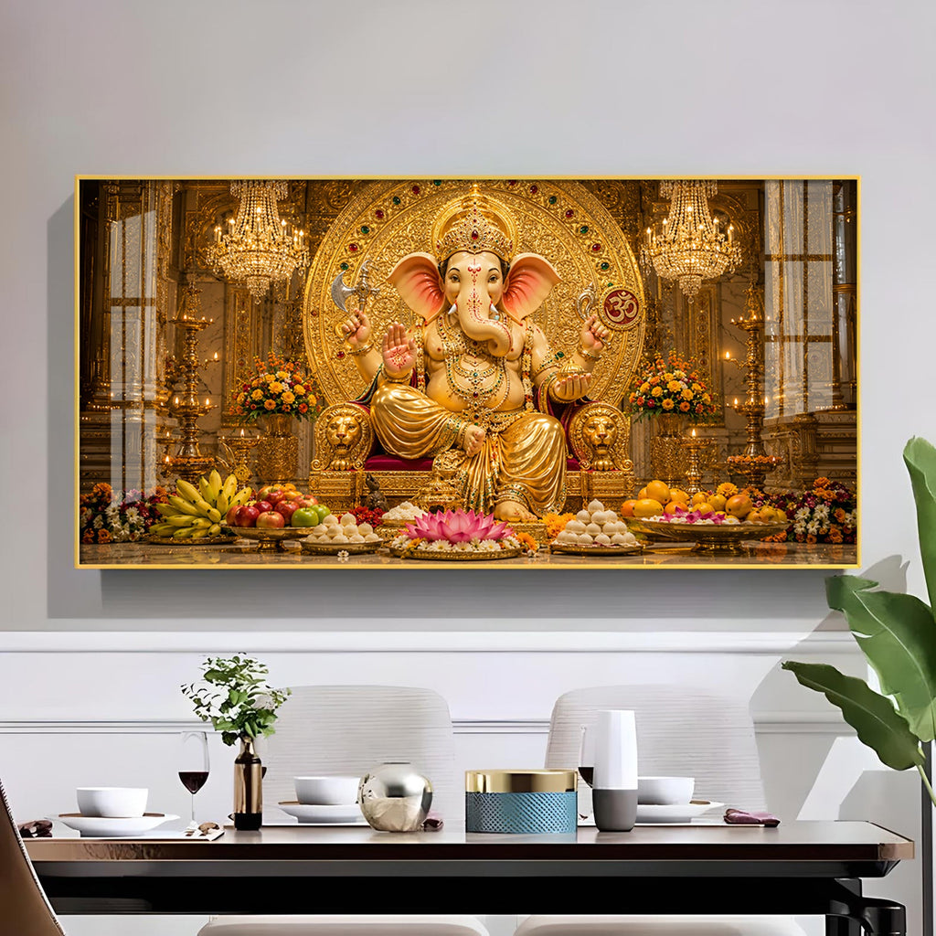 Lord Ganpati Bappa Glass Finish Horizontal Wall Art