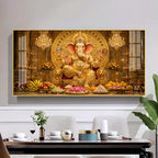 Lord Ganpati Bappa Glass Finish Horizontal Wall Art