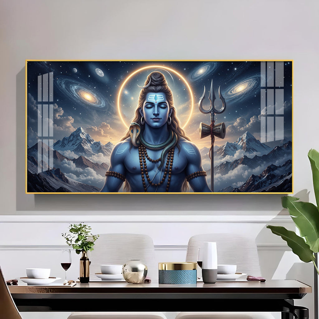 Mediating Bhole Nath Glass Finish Horizontal Wall Art