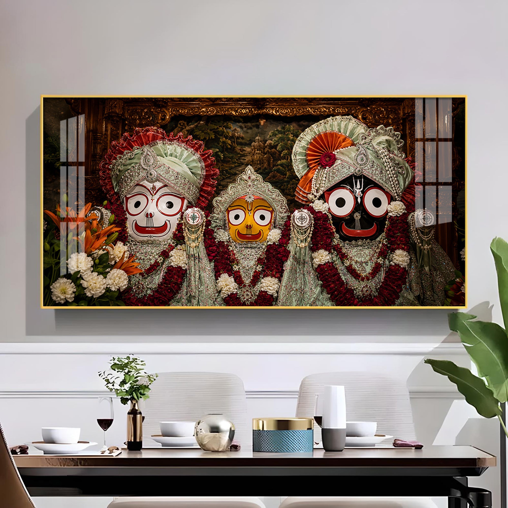 Lord Jagannath, Balabhadra & Subhadra Glass Finish Horizontal Wall Art