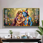 Radha Krishna Eternal Love & Devotion Glass Finish Horizontal Wall Art