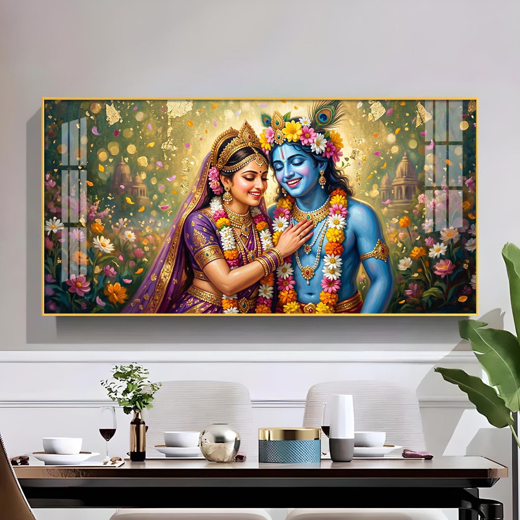 Radha Krishna Eternal Love & Devotion Glass Finish Horizontal Wall Art