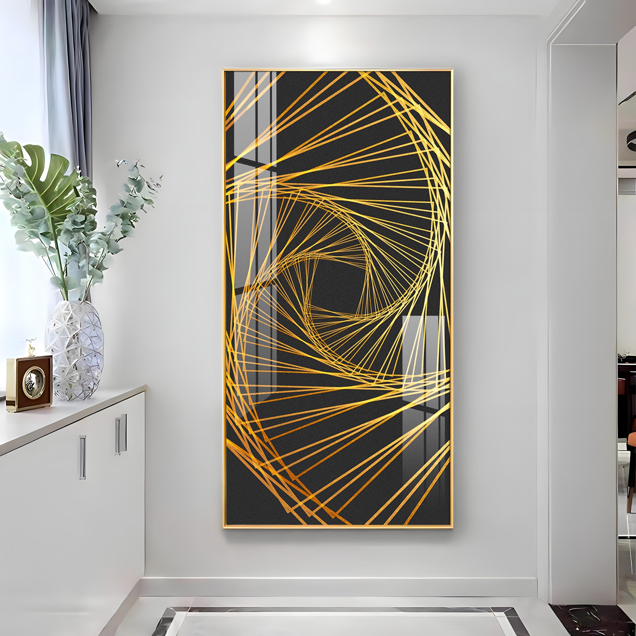 Abstract Golden Lines Design Premium Acrylic Vertical Wall Art