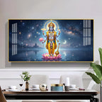 Vishnu Bhagwan Divine Universe Glass Finish Horizontal Wall Art