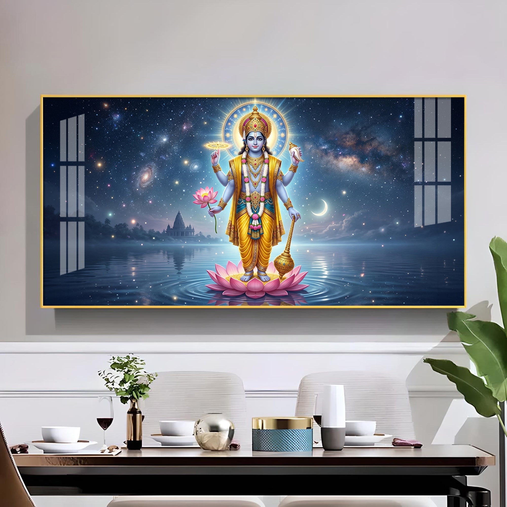 Vishnu Bhagwan Divine Universe Glass Finish Horizontal Wall Art