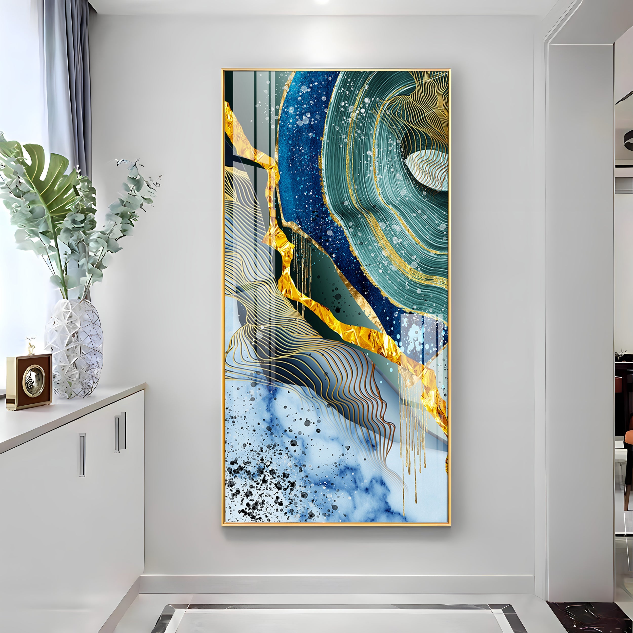 Blue & Green Waves Premium Acrylic Vertical Wall Art